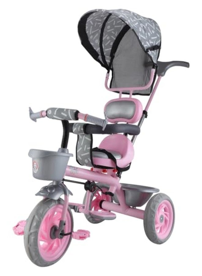 JoyRide Tiny Trekker Lite Tricycle for Kids 1.5 to 5 Years with Reversible Seat,Parental Push Handle, Foldable Canopy Storage Baskets |Plug & Play Trikes for Girls Boys (Pink) - Image 1